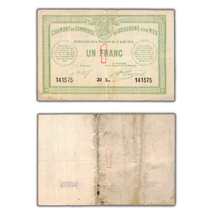 SOLD France Boulonge-Sur-Mer 1914 1 One Franc Local Note