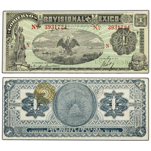 SOLD Mexico Gobierno Provisional 1916 1 One Peso Note - AU