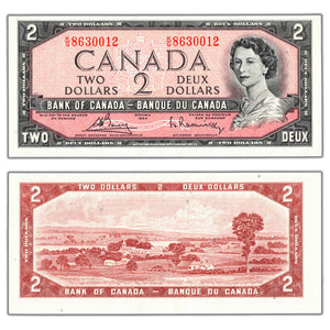 SOLD $2 1954 Bank of Canada Note Bouey-Rasminsky K/G Prefix BC-38c - Ch UNC