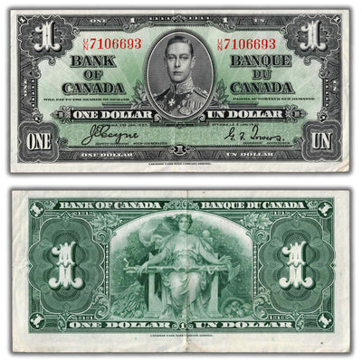 $1 1937 Bank of Canada Note Coyne-Towers U/N Prefix BC-21d - EF+
