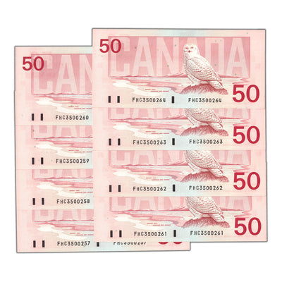 $50 1988 Bank of Canada Notes FHC Prefix BC-59a - 8 Consecutive - Choice UNC