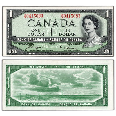 $1 1954 Bank of Canada Note Devil Face G/A Prefix BC-29a - AU/UNC