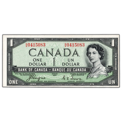 $1 1954 Bank of Canada Note Devil Face G/A Prefix BC-29a - AU/UNC