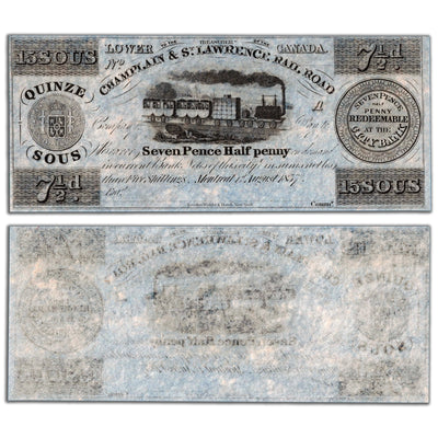 15 Sous / 7 1/2 Pence 1837 Champlain & St. Lawrence Rail Road Remainder Note - UNC