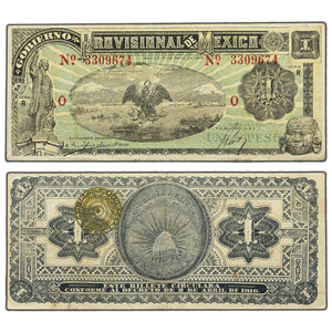 SOLD Mexico Gobierno Provisional 1916 1 One Peso Note - VF/EF