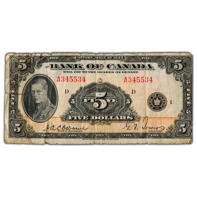 $5 1935 Bank of Canada Note English Text BC-5 - Circulated