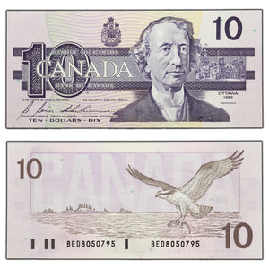 SOLD $10 1989 Bank of Canada Note Bonin-Thiessen BED Prefix BC-57b - Ch UNC