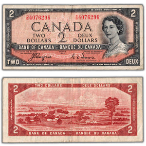 SOLD $2 1954 Bank of Canada Note Devil Face D/B Changeover Prefix BC-30a