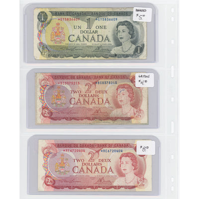 $1-2 1973-74 Bank of Canada Notes Replacements - Lot of 6 - Retail $40.5