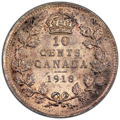 Canada 1918 10 Cents Dime Silver Coin - Choice Uncirculated