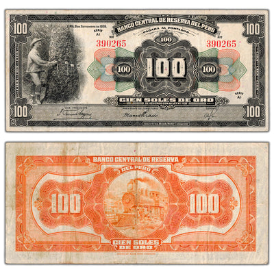 Peru 1939 100 Soles de Oro Note P #69a - VF