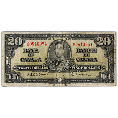 SOLD $20 1937 Bank of Canada Note Osborne Signature BC-25a - Writing