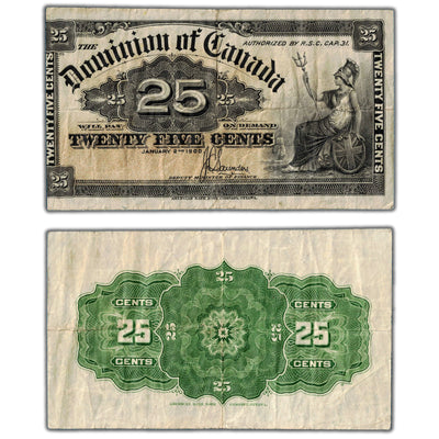 25 Cents 1900 Dominion of Canada Shinplaster Note Saunders DC-15c - F/VF