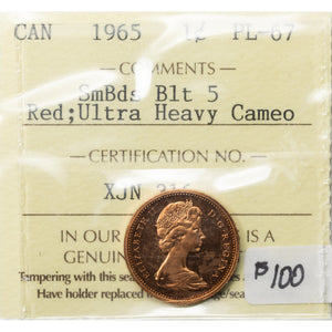 SOLD Canada 1965 SmBds Blt 5 1 Small Cent Coin - ICCS PL-67 Red UHC