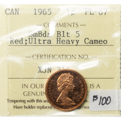 SOLD Canada 1965 SmBds Blt 5 1 Small Cent Coin - ICCS PL-67 Red UHC