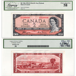 $2 1954 Bank of Canada Note Devil Face C/B Prefix BC-30a - Legacy AU-58