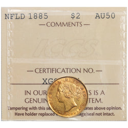 SOLD Newfoundland 1885 $2 Two Dollars Gold Coin - ICCS AU-50