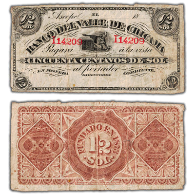 SOLD Peru Banco Del Valle de Chicama 1800's 1/2 Sol Remainder Note P #S422r - F/VF