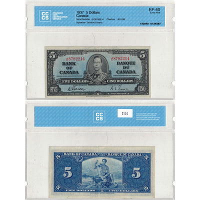 $5 1937 Bank of Canada Note Gordon-Towers J/C Prefix BC-23b - CCCS EF-40