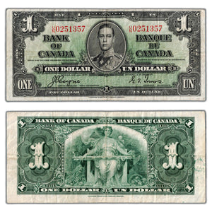 SOLD $1 1937 Bank of Canada Note Coyne-Towers U/N Prefix BC-21d - F/VF