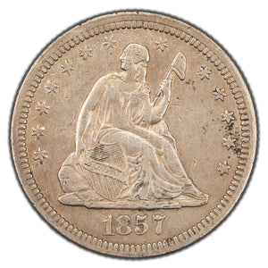 United States 1857 25 Cents Seated Liberty Quarter Silver Coin