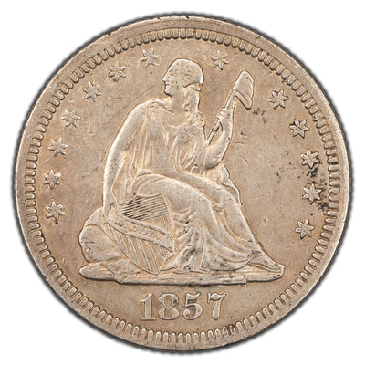 United States 1857 25 Cents Seated Liberty Quarter Silver Coin