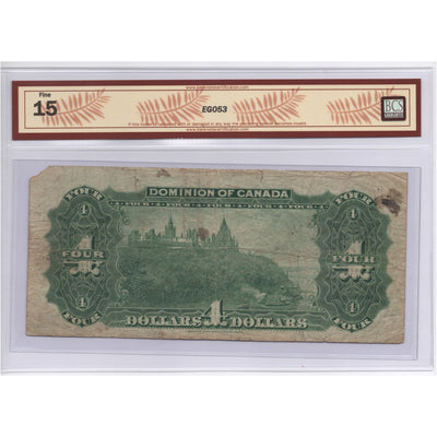 SOLD $4 1902 Dominion of Canada Note Four at Top DC-17b - BCS F-15 (missing piece)