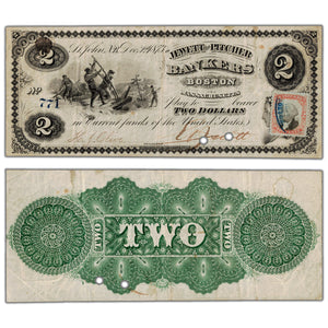 Jewett & Pitcher Bankers 1873 $2 Scrip Note NB #15-10-04 - VF/EF with Stamp