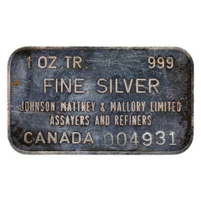 SOLD Johnson Matthey & Mallory JM&M 1oz .999 Fine Silver Bar Serialized