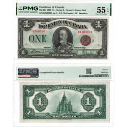 $1 1923 Dominion of Canada Note Bronze Seal Series B DC-25i - PMG AU-55 EPQ