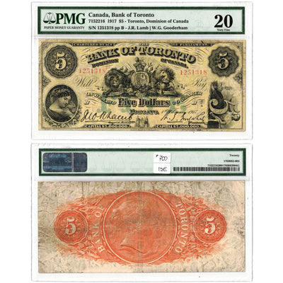 SOLD $5 1917 Bank of Toronto Canada Chartered Note #715-22-16 - PMG VF-20
