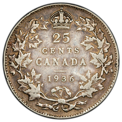 SOLD Canada 1936 Dot 25 Cents Quarter - Fine +