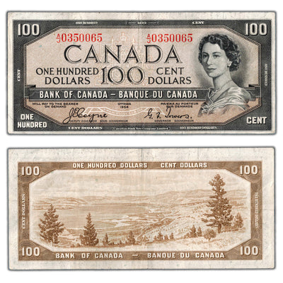 $100 1954 Bank of Canada Note Devil Face Coyne-Towers BC-35a - VF