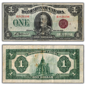 SOLD $1 1923 Dominion of Canada Note Bronze Seal Series B DC-25i - VF (minor staining)