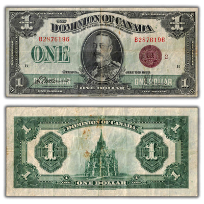 SOLD $1 1923 Dominion of Canada Note Bronze Seal Series B DC-25i - VF (minor staining)