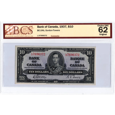 SOLD $10 1937 Bank of Canada Note Gordon-Towers L/D Prefix BC-24b- BCS Ch UNC-62