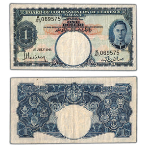 Malaya 1941 $1 One Dollar Note P #11 - Circulated
