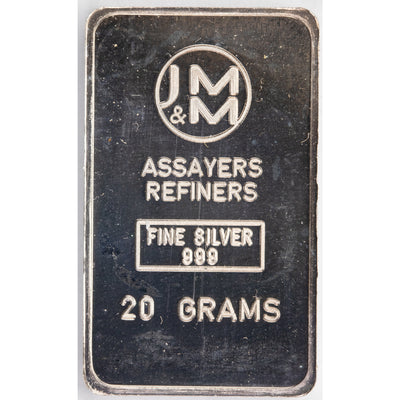 SOLD Johnson Matthey Mallory JM&M 20 Grams .999 Silver Bar