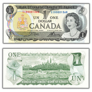 SOLD $1 1973 Bank of Canada Note ECB Prefix BC-46b - Lower Serial #1360 - Ch UNC