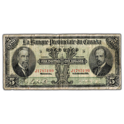 $5 1919 Banque Provinciale du Canada Chartered Note Green Tint CH #615-14-06