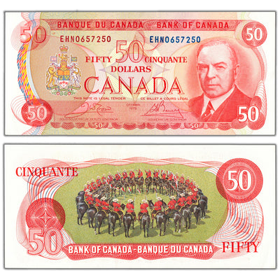 $50 1975 Bank of Canada Note Crow-Bouey EHN Prefix BC-51b - AU/UNC