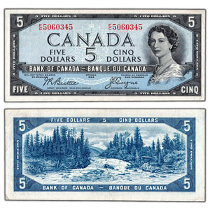 SOLD $5 1954 Bank of Canada Note Devil Face F/C Prefix BC-31b - EF (pressed)