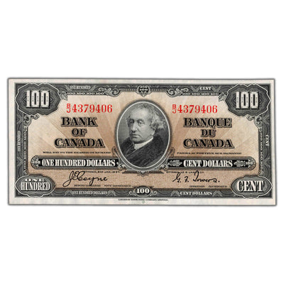 SOLD $100 1937 Bank of Canada Note Coyne-Towers B/J Prefix BC-27c - AU+