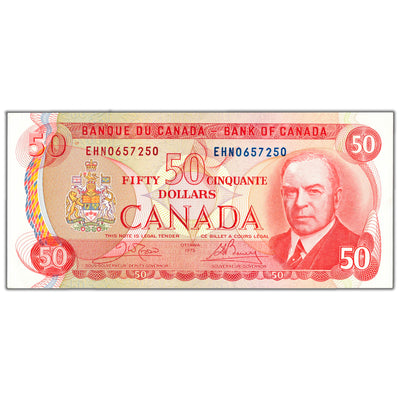 $50 1975 Bank of Canada Note Crow-Bouey EHN Prefix BC-51b - AU/UNC