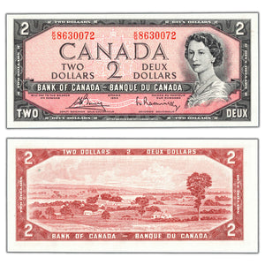 SOLD $2 1954 Bank of Canada Note Bouey-Rasminsky K/G Prefix BC-38c - Ch UNC
