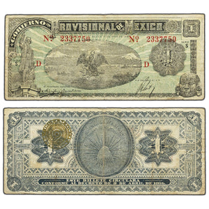 SOLD Mexico Gobierno Provisional 1916 1 One Peso Note - VF
