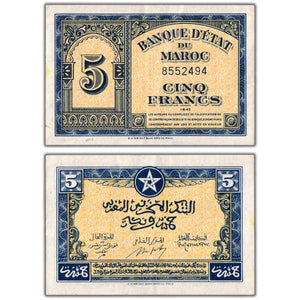SOLD Morocco 1943 5 Five Francs Note P #24 - EF