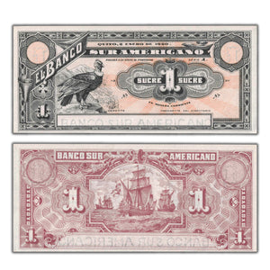 SOLD Ecuador El Banco Sur Americano 1920 One Sucre Remainder Note P #S251