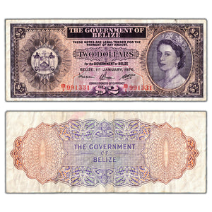 SOLD Belize 1976 $2 Two Dollars Note P #34c