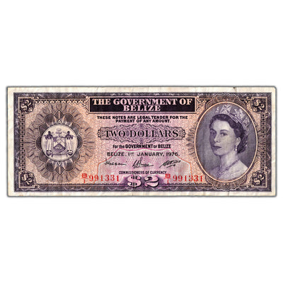 SOLD Belize 1976 $2 Two Dollars Note P #34c